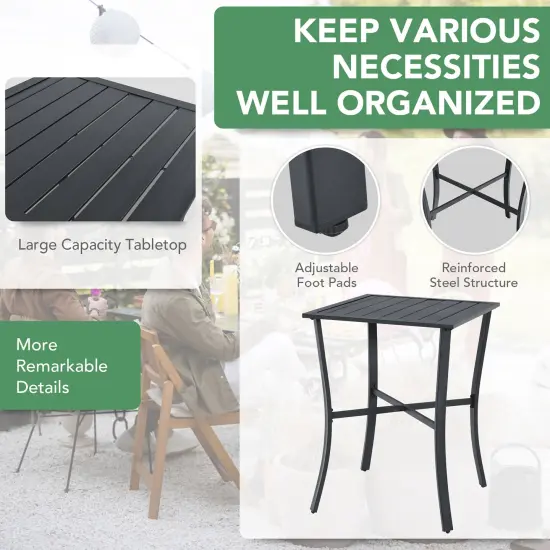 3PCS Patio Rattan Bar Furniture Set Slat Table 2 Cushioned Stools Poolside Gray {5}