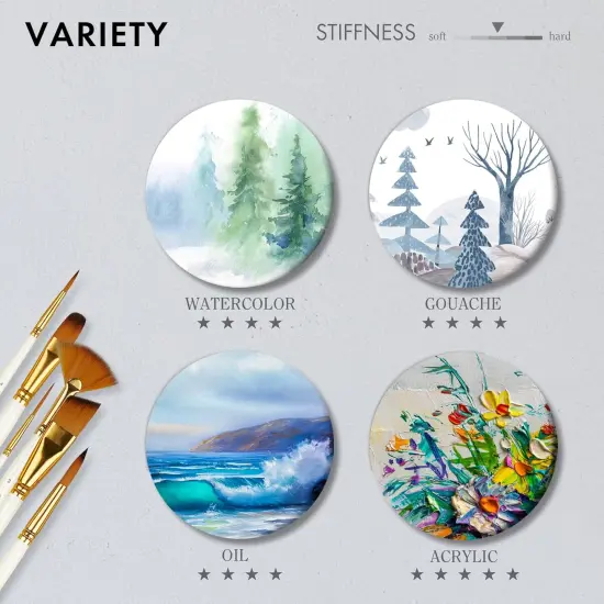 21 Piece Paint Brush Set, ARTIFY 18 Acrylic Paint Brushes, Palette Knife, and 2 Sponges, Professional Artist Paint Brushes for Acrylics, Watercolors, Gouache, Canvas, and Face Painting, Ivory White {6}