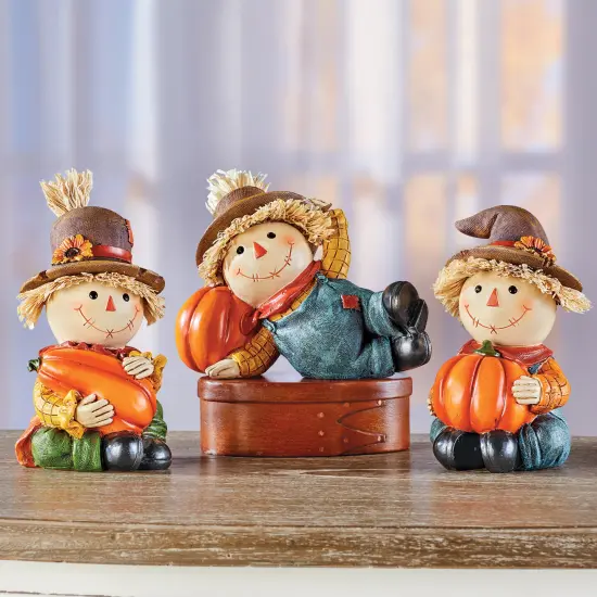 Collections Etc Hand-Painted Scarecrow Pumpkin Sitter Figurines - Set of 3 {1}
