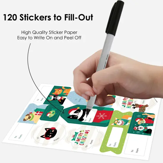 Big Dot of Happiness Christmas Pets - Assorted Cats and Dogs Holiday Party Gift Tag Labels - To and From Stickers - 12 Sheets - 120 Stickers {7}