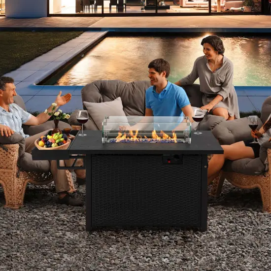 Costway 52'' Outdoor Gas Fire Pit Table Patio Propane Firepit with Cover 50,000 BTU Brown/Black {4}
