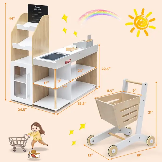 Costway Grocery Store Playset Pretend Play Supermarket Shopping Set with Shopping Cart {3}