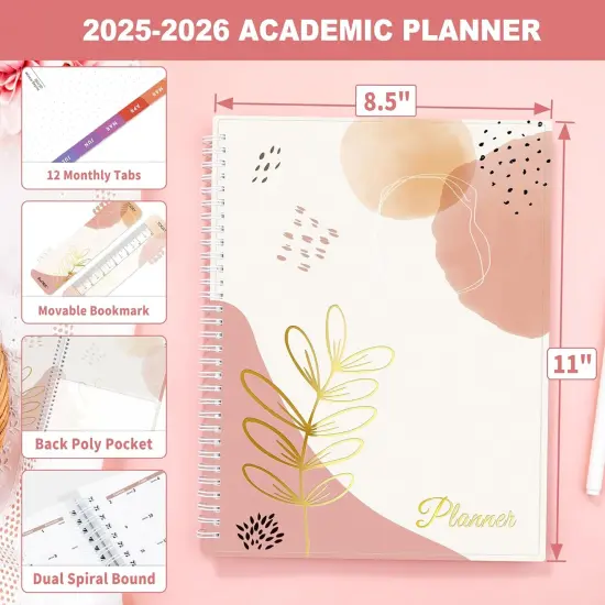 Academic Planner 2025-2026 - 8.5"x11" (Blushing Abstract Breeze) {4}