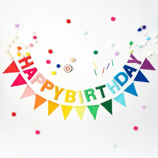 Happy Birthday Banner | Rainbow Happy Birthday Sign for Decor, Backdrop | Felt Banner for Party Decoration (Rainbow Mist) {3}