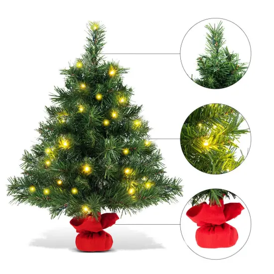 Costway 2 FT Pre-Lit Tabletop Fir Artifical Christmas Tree Led Lights {5}