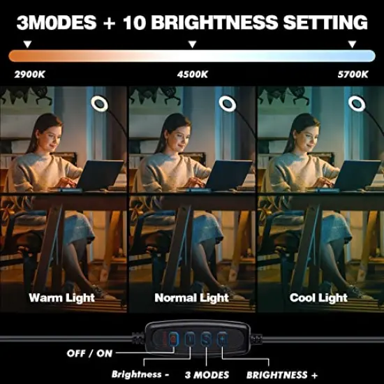 Yeegras Desk Magnifying Glass with Light 10x, Magnifer with 3 Light Color, 10 Adjustable Brightness, Flexible Gooseneck, Magnifying Lamp with Clamp for Craft, Diamond Painting, Soldering, Elderly {6}