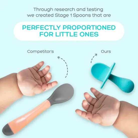 Grabease Baby Silicone Spoon Set for Baby-Led Weaning & First Stage Self-Feeding: Soft, Safe 100% Food-Grade Silicone; BPA-, PVC- Latex- & Phthalates-Free and Dishwasher Safe; Set of 2 Teal Spoons Grey {4}