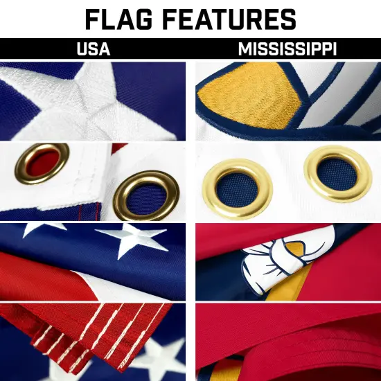 G128 Combo Pack: 20 Ft Telescoping Aluminum Flagpole (Silver) & American and Mississippi Magnolia Flags 3x5 Ft, Both ToughWeave Series Embroidered Polyester | Pole with Flags Included {3}