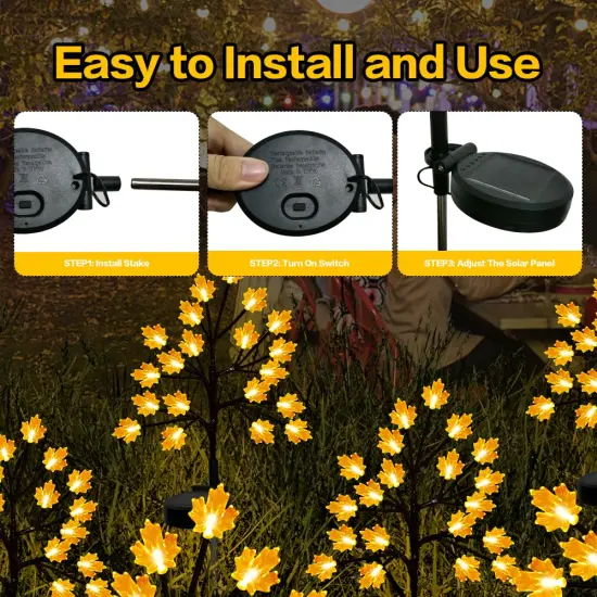 Solar Fall Lights for Thanksgiving Day Decorations Outdoor,2PACK 40LED Artificial Maple Tree for Fall Party Gifts D&eacute;cor Outside Lights,Solar Thanksgiving Path Lights for Home Fall Autumn Decor Orange {3}