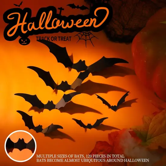 Black Bats Halloween Wall Stickers - 120pcs {2}