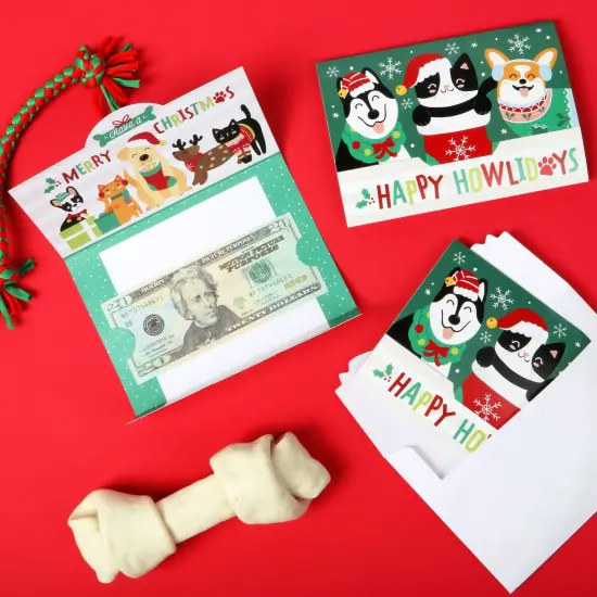 Big Dot of Happiness Christmas Pets - Cats and Dogs Holiday Party Money And Gift Card Holders - Set of 8 {3}