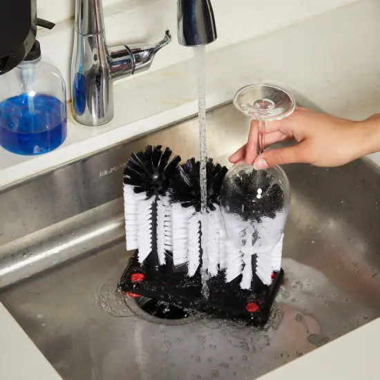 Bar Wine Glass Washer for Sink - 3 Head Bottle Brush Cleaner with Suction Base for Kitchen Black {3}