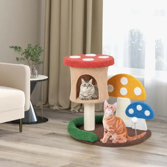 Costway 23.5 Inch Tall Mushroom Cat Activity Center with Scratching Board & Spring Ball {2}