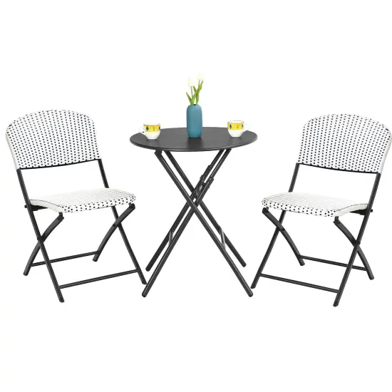 Costway 3PCS Patio Rattan Bistro Set Folding Table Chairs Garden Deck {3}