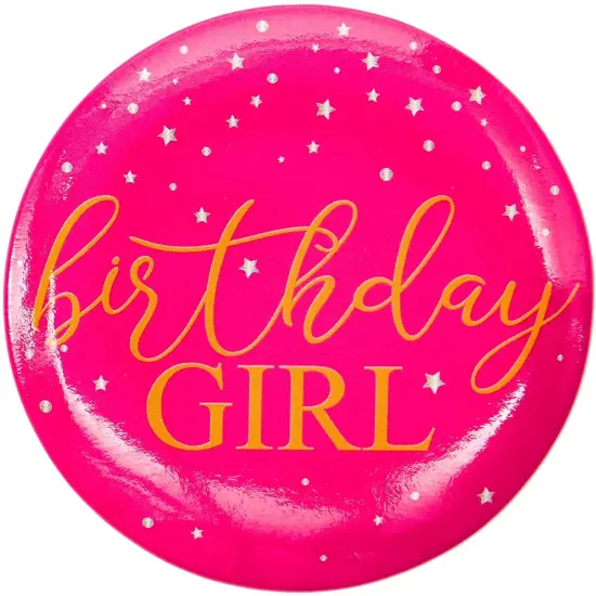16 Pack Round Birthday Squad Buttons in 2 Designs, Black and Pink (2.3 Inch) Multicolor {5}