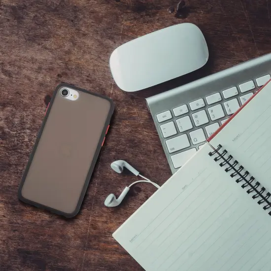 Translucent Matte Case For iPhone SE 2020 (2nd Gen), Hybrid Hard Back Soft Edges TPU Full Body Cover Black/Red, by Insten {5}