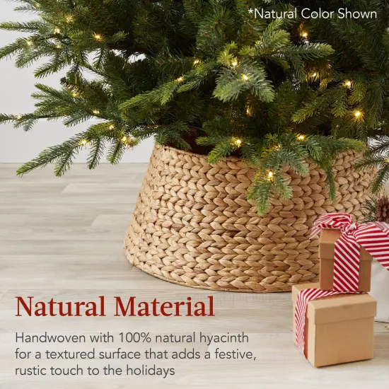 Best Choice Products 24in Woven Hyacinth Christmas Tree Collar, Tree Skirt Accessory w/ Cord Cut-Out Washed White {6}