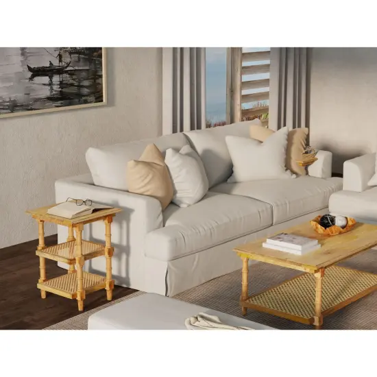 Contemporary Home Living 2-Shelf Handcrafted Wooden Side Table - 24" - Brown {7}