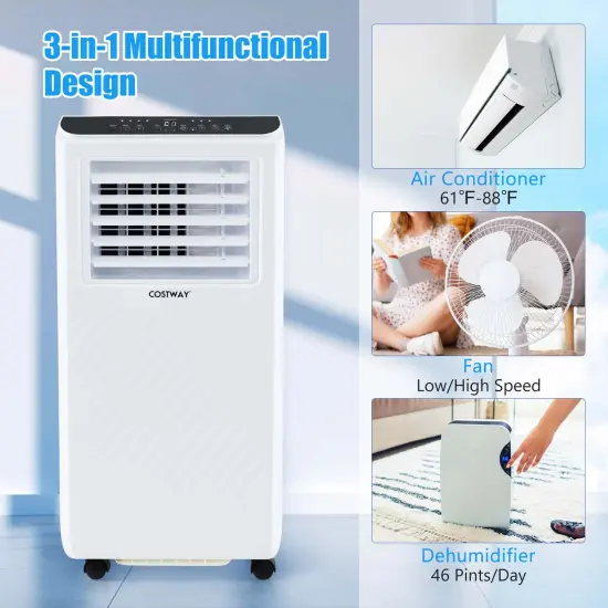 Costway 8000 BTU Portable Air Conditioner 3 -in-1 Air Cooler Dehumidifier Fan 24H Timer 5000 BTU(8000BTU ASHRAE) {2}