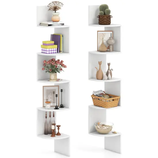 Costway 1/2 PCS 5-Tier Floating Bookshelf with Safe Round Edge Space-Saving Plant Display Shelf Brown/White/Gray {10}
