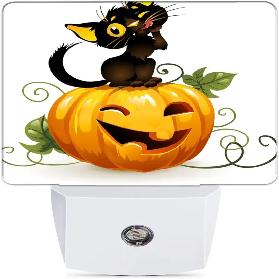 Cute Black Cat and Pumpkin Night Lights - Happy Halloween {1}