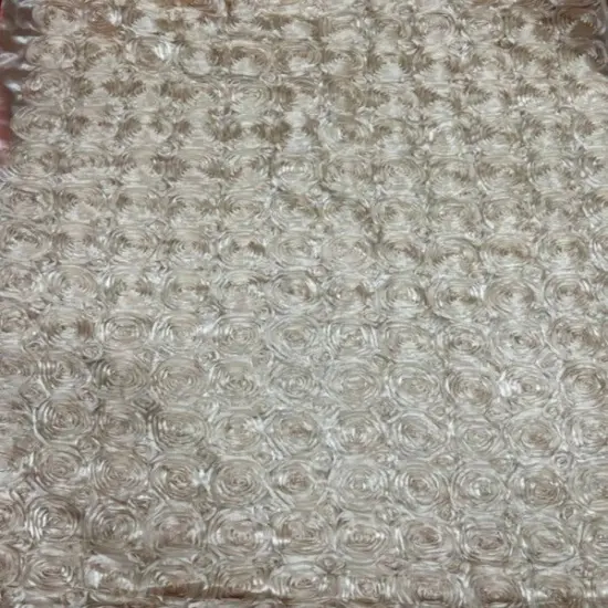 1 Yard Exquisite 3D Rose Design Satin Rosette Ribbon Fabric 54" Width Champagne {1}