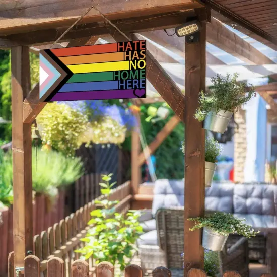 LGBT Rainbow Sign Front Door Decor, Hate Has No Home Here Pride Flag Wooden Wall Decor,Gay Pride Rainbow Decorations for Home Wall Porch Front Door Classroom {3}