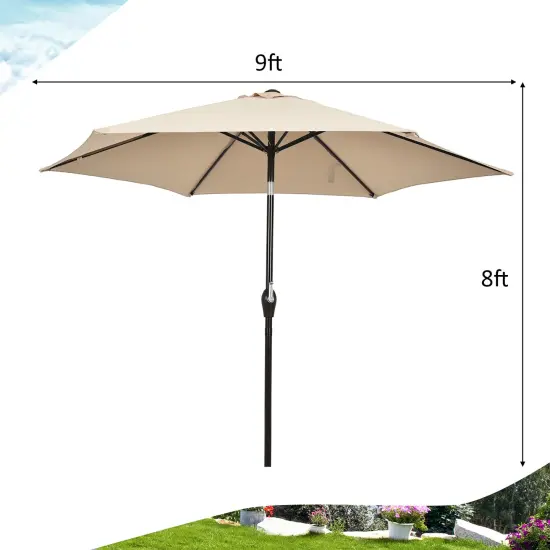 Costway 9Ft Outdoor Market Patio Table Umbrella Push Button Tilt Crank Lift Burgundy/Beige/Tan/Blue {3}