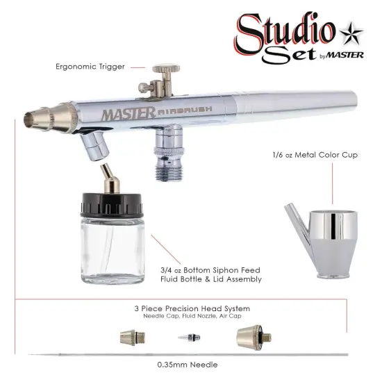 Master G64 Studio Airbrush Set with 6 Different Airbrush Models (2 Gravity Feed, 3 Siphon Feed, 1 Side Feed) {3}