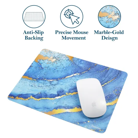 Marble Mouse Pad with Anti Slip Backing for Desktop, Blue & Gold {2}