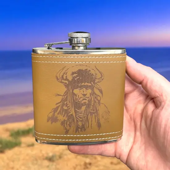 6oz Native Warrior Leather Flask {5}