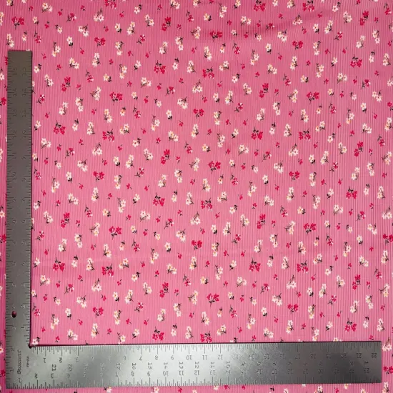 1 Yard 4x2 Brushed Rib Knit Fabric Floral Print Soft Stretch 58"-60" Width Mauve {1}