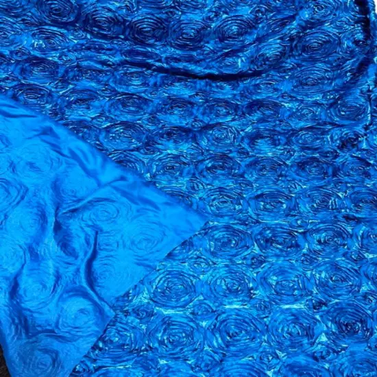 1 Yard 3D Rose Design Satin Rosette Ribbon Fabric 54" Width Turquoise {1}