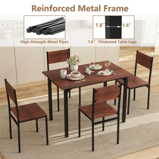 Costway 5 PCS Dining Table Set Industrial Style Kitchen Table & Chairs for 4 Gray/Brown/Dark Brown {6}
