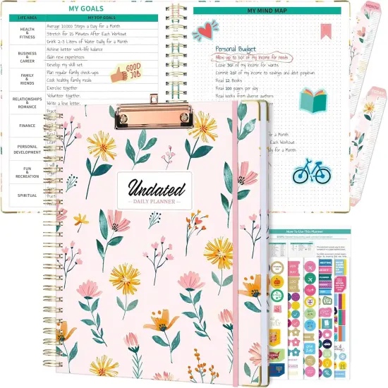 Undated Spiral Bound Teacher Planner 2025 - Pink Flower {1}