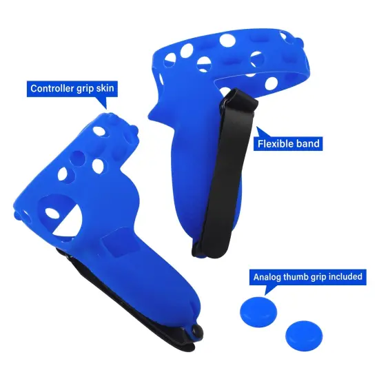 Insten Controller Grips for Oculus Quest 2 Meta VR Headset Touch Controllers, Silicone Protective Accessories with Knuckle Straps & Joystick Cover (Blue, 1 Pair) {5}