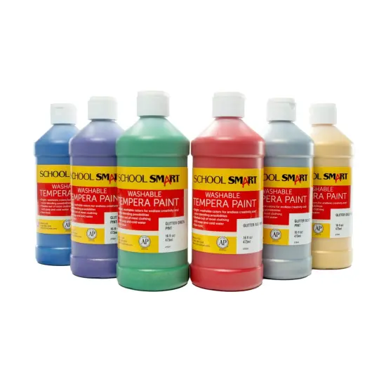 School Smart Washable Tempera Paints, Assorted Glitter Colors, Pint Set of 6 {1}
