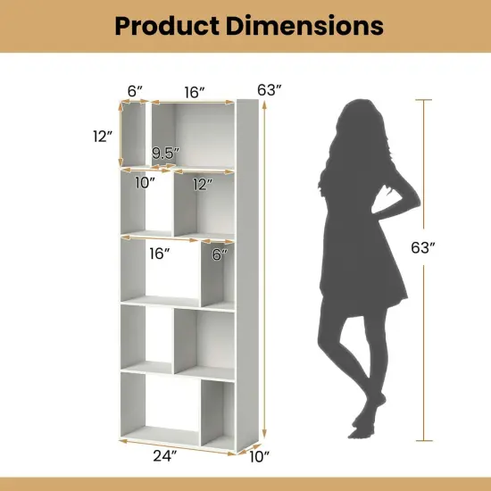 Costway 1/2 PCS 63" Tall Floor Standing Open Bookshelf with 10 Cubbies 5 Back Anti-falling Panels {3}