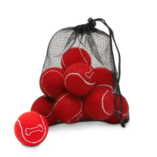 Juvale 12 Pack Red Tennis Balls for Dogs, Durable and Soft 2.5 Inch Red Balls for Fetch, Training, Backyard Games and Interactive Play, Includes Mesh Bag for Storage {1}