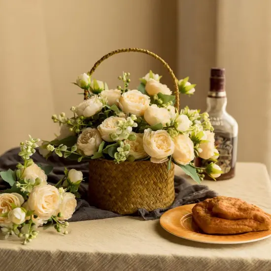 Artificial Flowers Champagne Flowers Silk Peonies Bouquets for Wedding Party Table Centerpieces Floral {5}