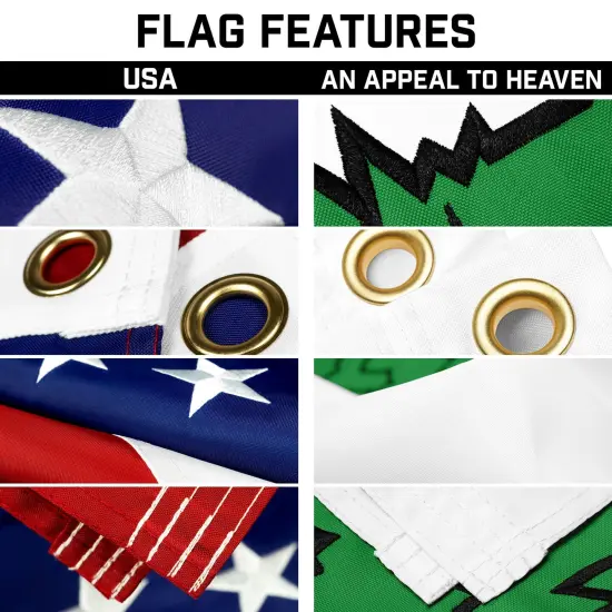 G128 Combo Pack: 25 Ft Telescoping Aluminum Flagpole (Black) & American and An Appeal To Heaven Flags 3x5 Ft, Both ToughWeave Series Embroidered Polyester | Pole with Flags Included {3}