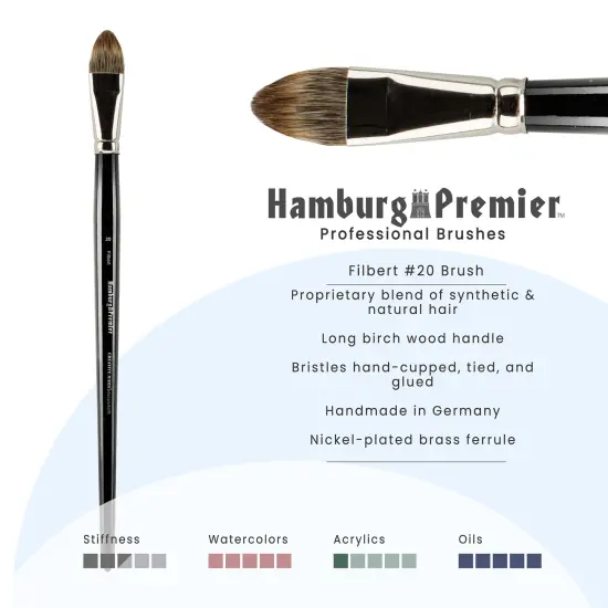 Creative Mark Hamburg Premiere Professional Oil Painting Brushes - Filbert #20 Oil Paint Brush - Handmade in Germany, Natural & Synthetic Hair Blend, Long Triple-Lacquered Birch Handle {3}