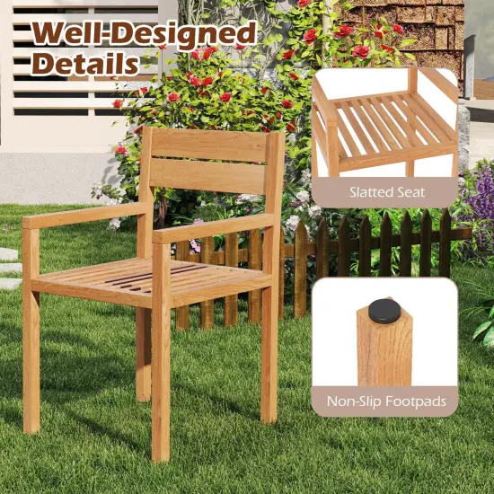 Costway 1/2/4 PCS Outdoor Teak Wood Chair Patio Dining Armchair with Slatted Seat & Backrest {6}