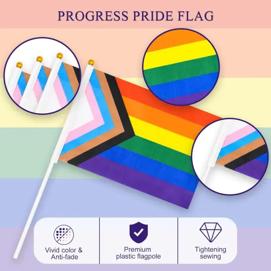 20 Pack Small Progress Pride Flag Stick 21 x 14 cm - Handheld Progress Pride Flags, Mini LGBTQ Rainbow Gay Flag for Outdoor LGBT Parades, Rainbow Party Decorationsc {4}