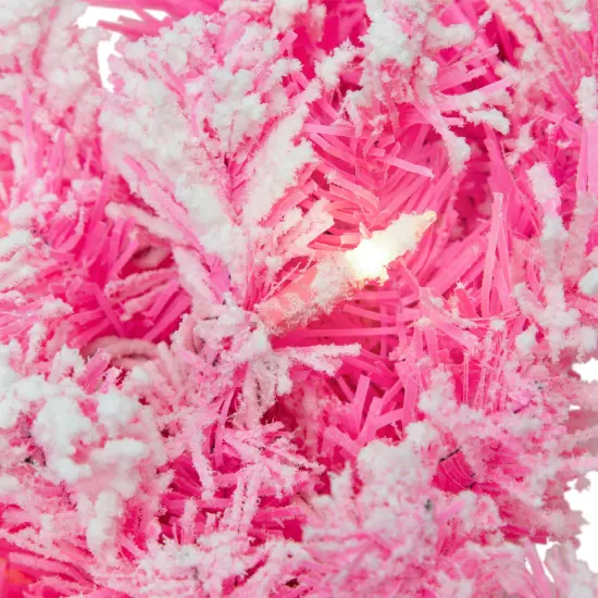 Northlight Pre-Lit Flocked Pine ArtificialChristmas Wreath - 24" - Pink - Clear Lights {5}