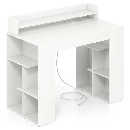Costway 43" Home Office Desk with Power Outlets Monitor Shelf Bookshelf & Cable Hole {1}