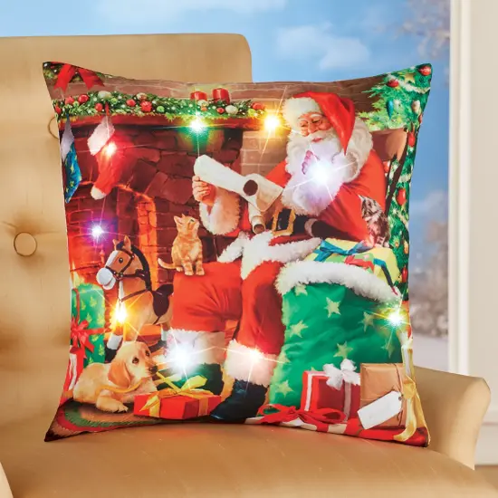Collections Etc Santa's Wish List LED Lighted Accent Pillow {1}