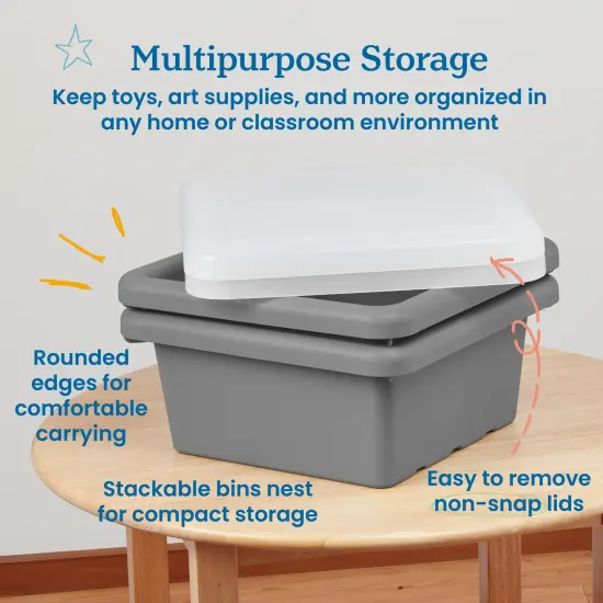 Square Bin with Lid, Storage Containers, 2-Pack Grey {4}