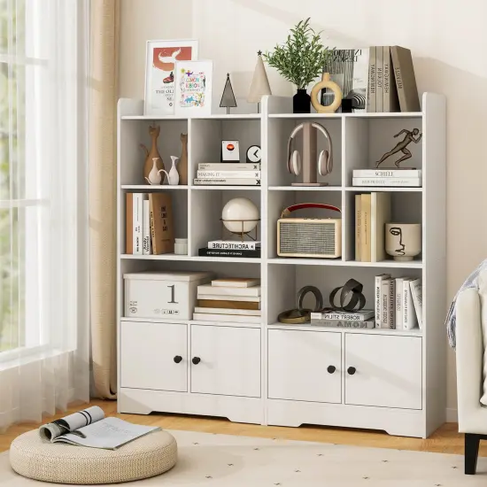 Costway Freestanding Bookshelf with Doors 2 Storage Cabinets and 5 Cubbies 2 Anti-tip Kits {5}