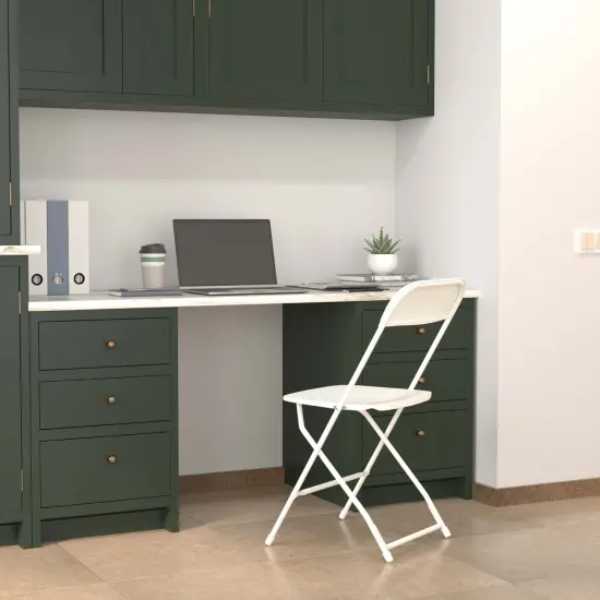 Emma and Oliver Set of 6 Stackable Folding Plastic Chairs - 650 LB Weight Capacity White {1}